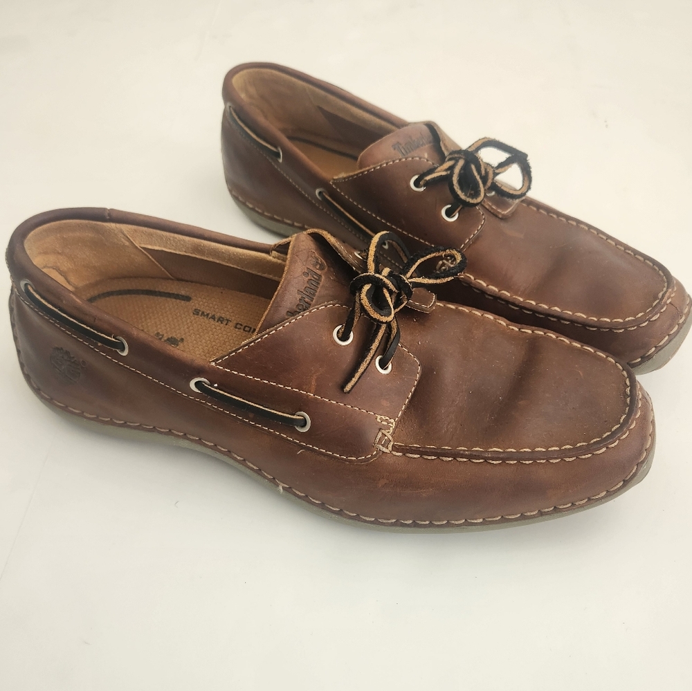 Timberland Men's Brown Leather Moc Toe Boat Shoes